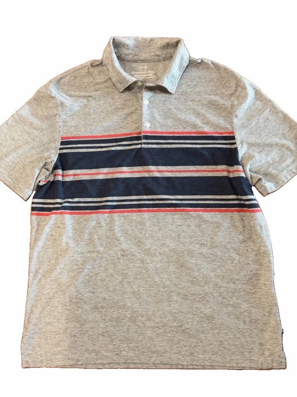 Vineyard Vines Edgartown Surf Stripe Polo Shirt Men Medium Gray Navy Peru